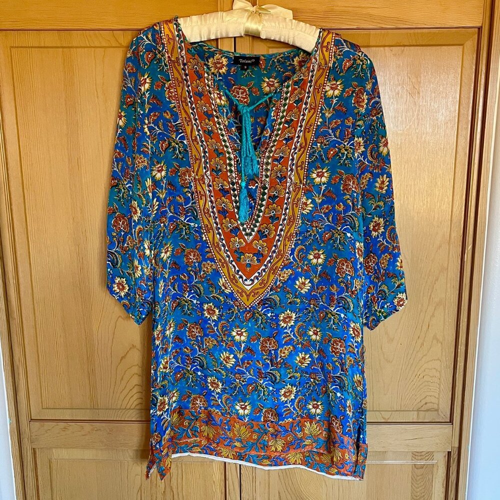 Paisley silk tunic in turquoise
